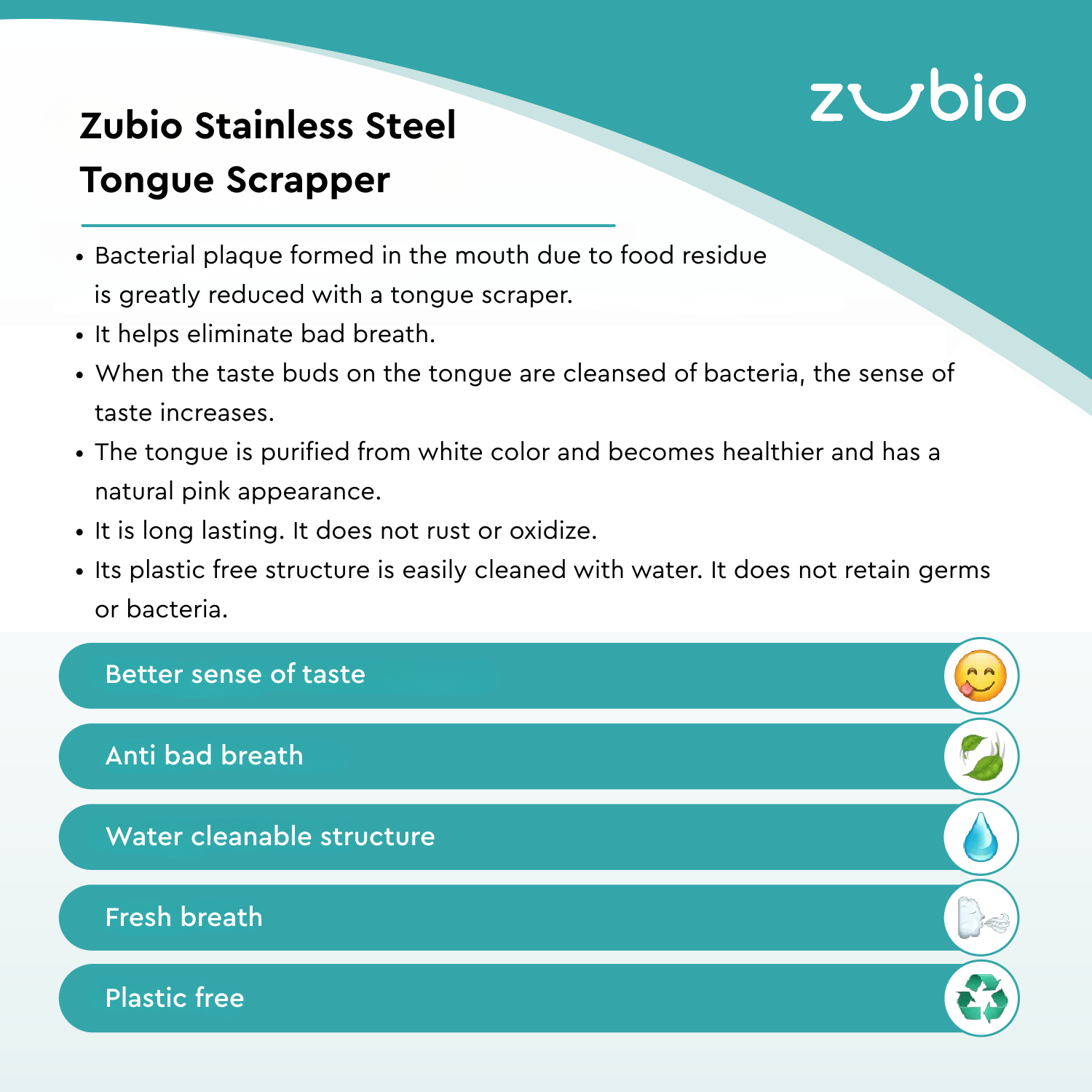 Zubio Stainless Steel Tongue Scrapper